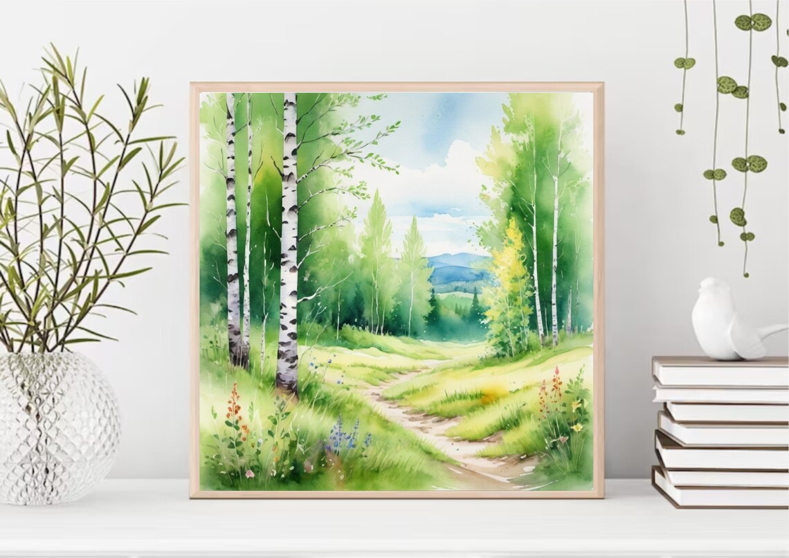 Aspen Hiking Trail in Birch Forest, Watercolor Art Print - Image 4
