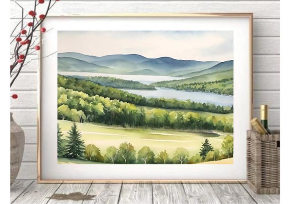 Custom Order For Katie Holmes Vermont Green Mountain Landscape Watercolor Painting