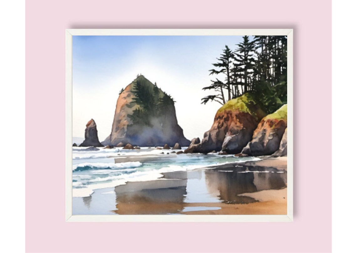 Cannon Beach Haystack Rock Seaside Oregon Coast Watercolor Poster - Image 6
