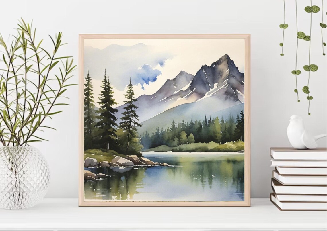 Sawtooth Range and Alice Lake Watercolor Travel Poster - Image 3