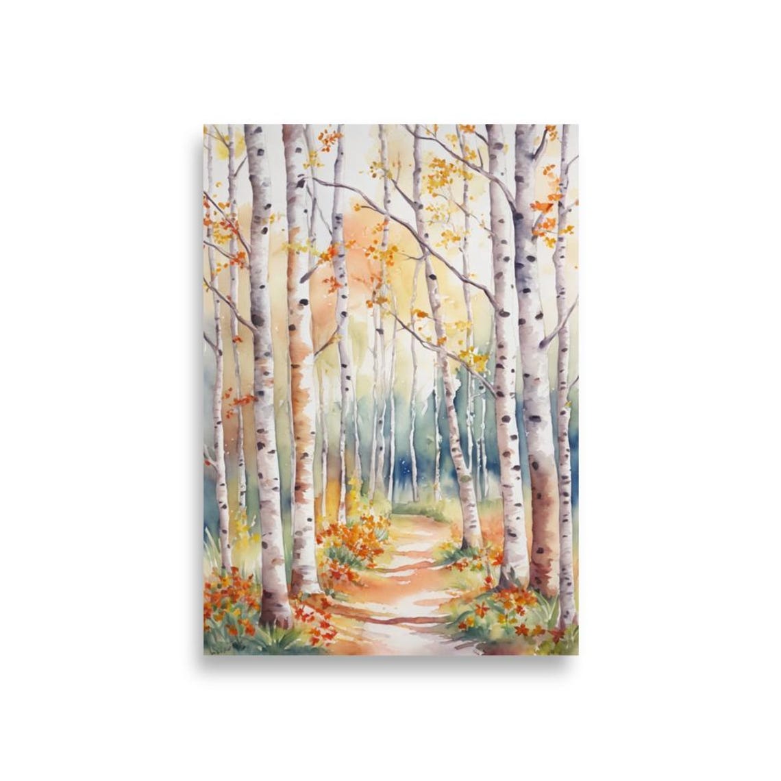 Autumn Birch Forest Path Watercolor Fall Aspen Trail Landscape Poster - Image 2