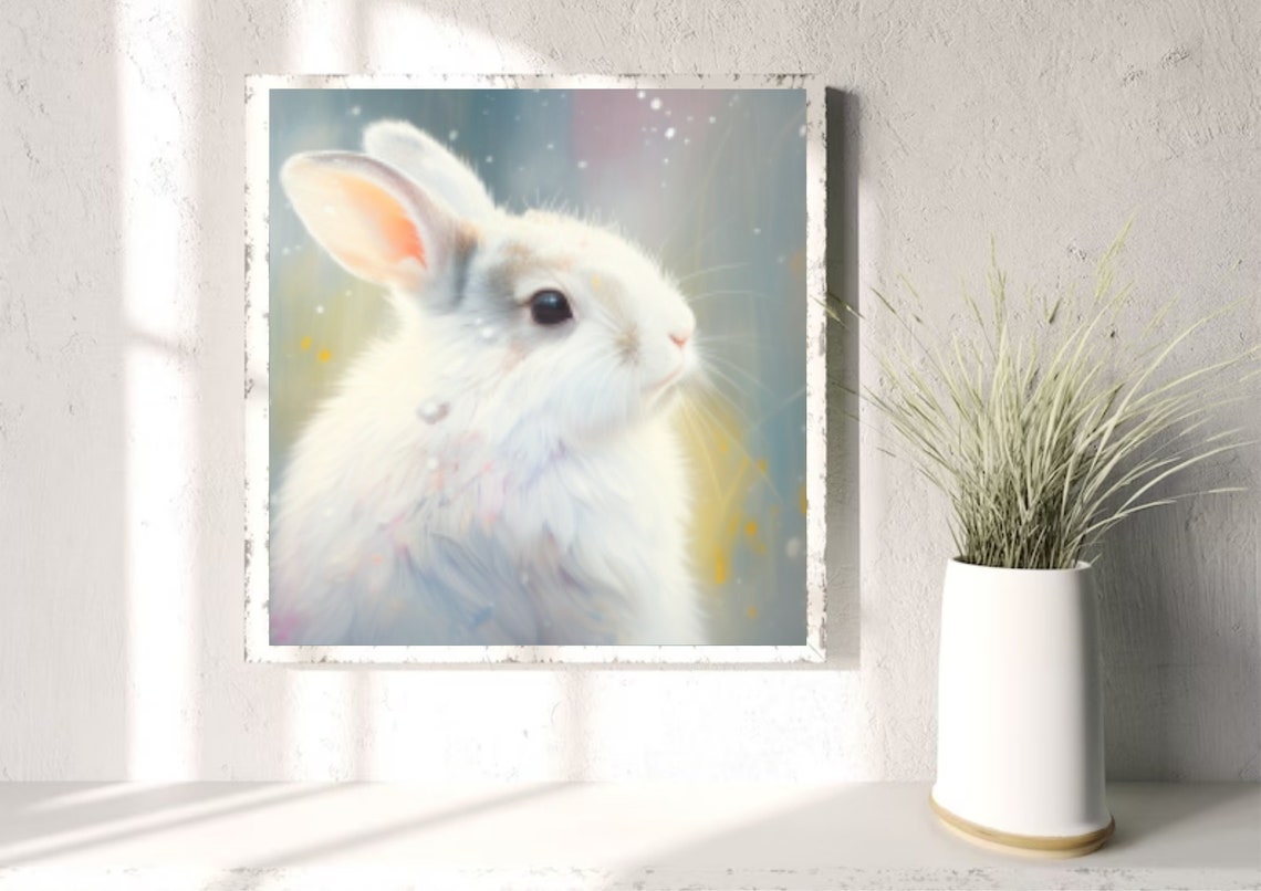 Baby Bunny Painting White Little Rabbit Watercolor Art Print Pet Portrait Wall Art Watercolor Animals Art Print Cute Bunny Nursery Wall Art - Image 5