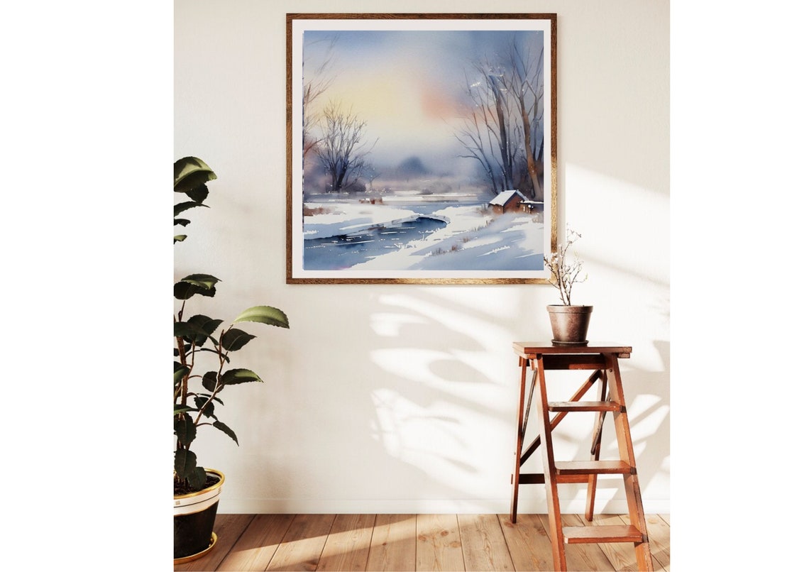 Lake Ozarks Painting Lake Cabin Art Print Winter Landscape Wall Art Missouri Lake Watercolor Artwork Winter Foggy Ozarks Lake Watercolor Art - Image 4