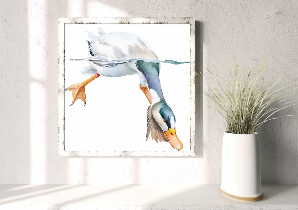 Goose Painting Swimming Goose Watercolor Art Print Bird Artwork Farm Animal Wall Art Cute Duck Poster Farmhouse Or Nursery Wall Decor - Image 2