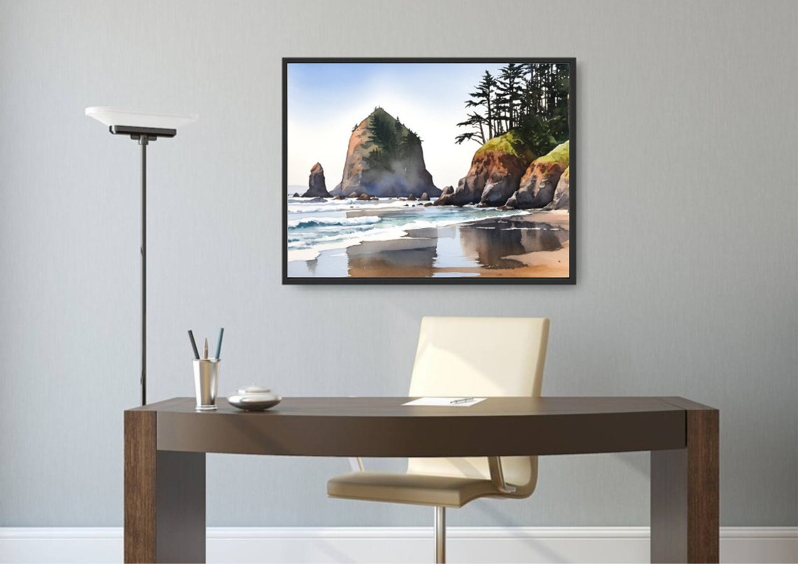 Cannon Beach Haystack Rock Seaside Oregon Coast Watercolor Poster - Image 5