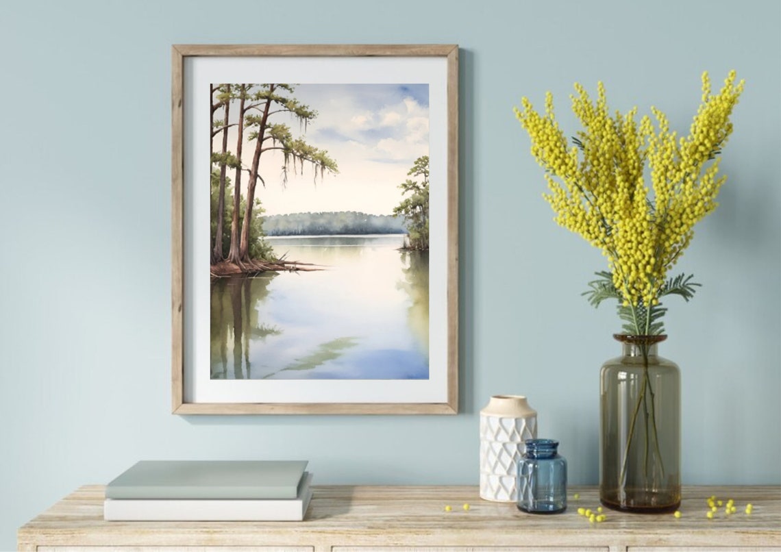 Lake Martin Painting Louisiana Landscape Watercolor Print Louisianas Swamplands Wall Art Southesteren Wetlands Art New Orleans Landscape - Image 2