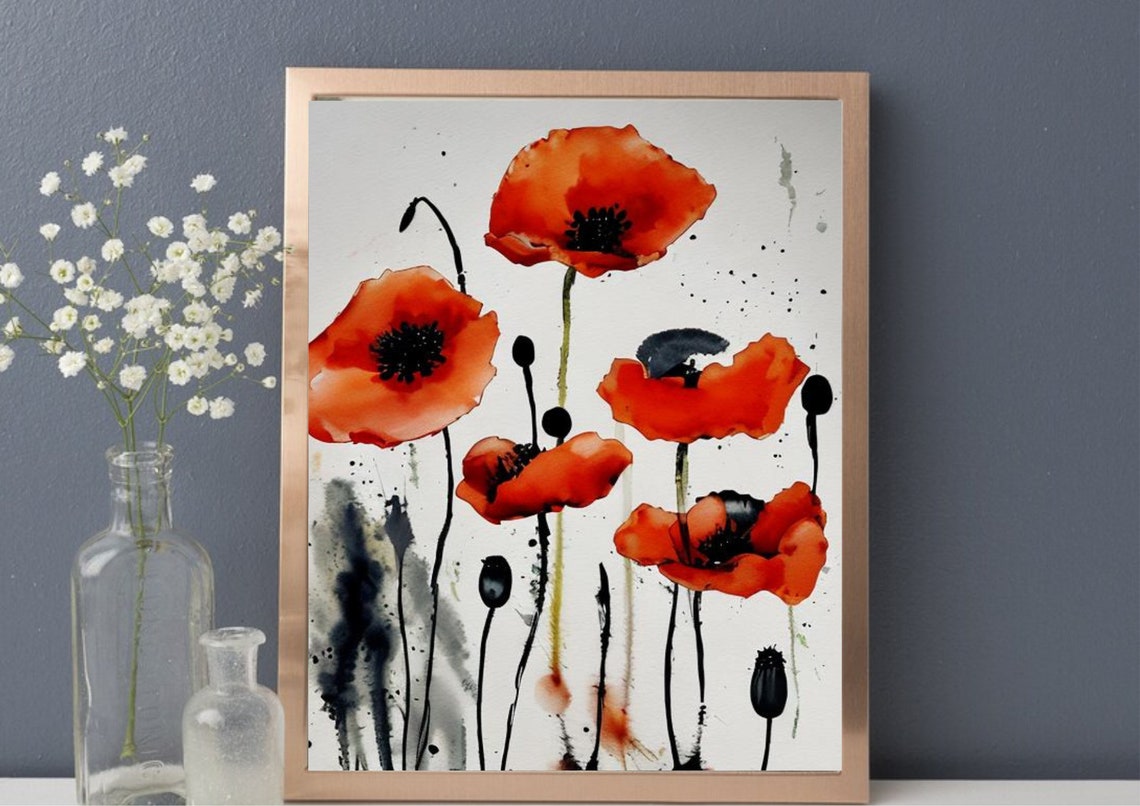 Poppies Painting Red Poppy Watercolor And Ink Art Print Botanical Wall Art Flowers Painting Large Floral Art Poster From My Original Artwork - Image 5