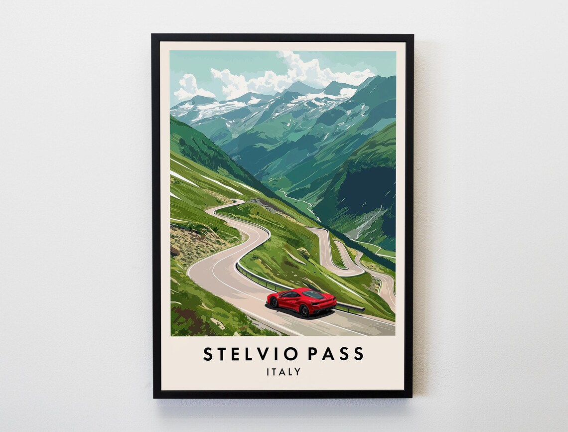 Stelvio Pass Travel Poster, Italy Lovers Decor
