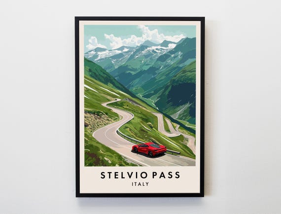 Stelvio Pass Travel Poster, Italy Lovers Decor