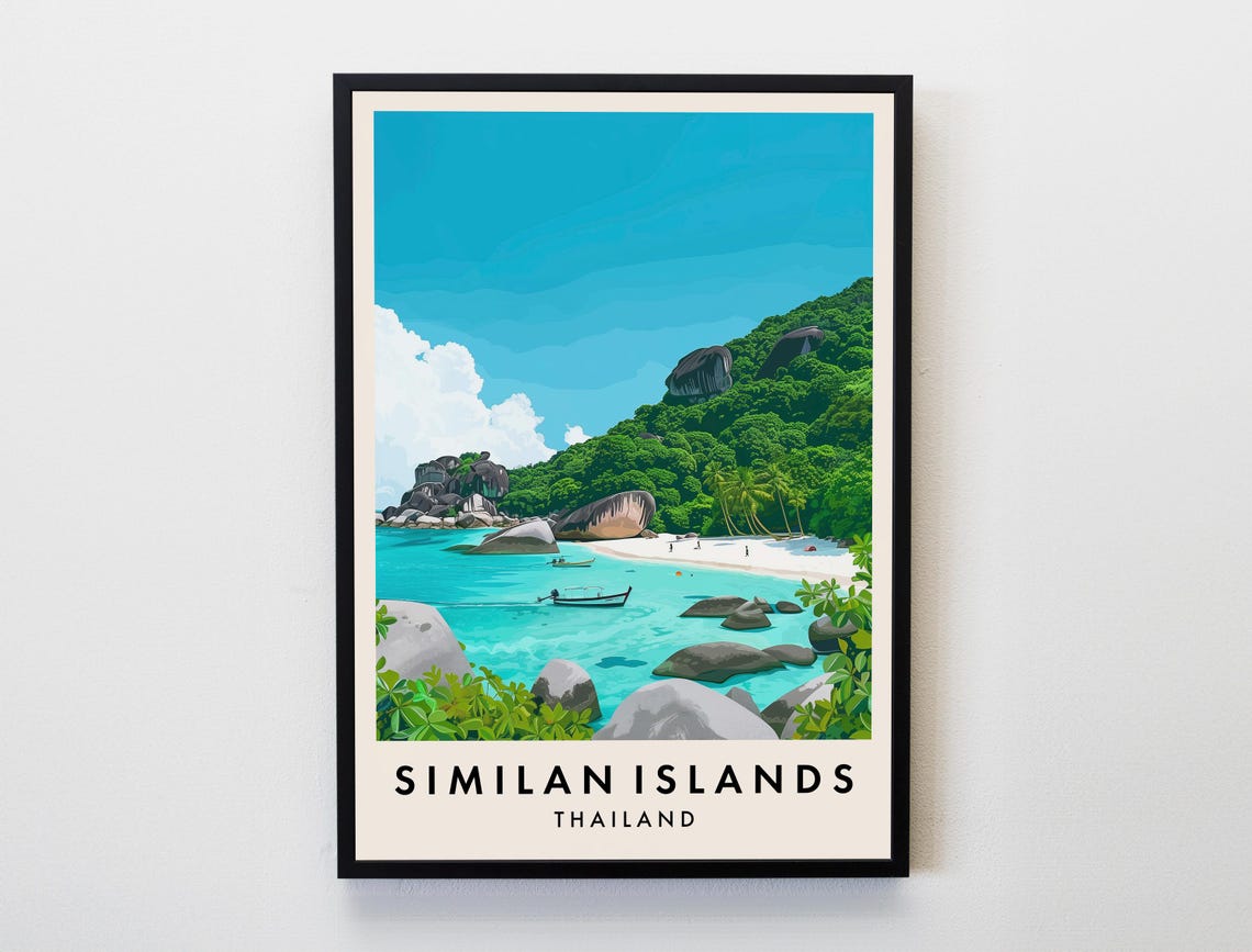 Similan Islands Thailand Travel Poster Tropical Beach Getaway