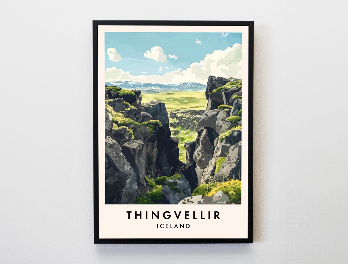 Thingvellir Iceland Volcanic Rift Valley Green Landscape Poster
