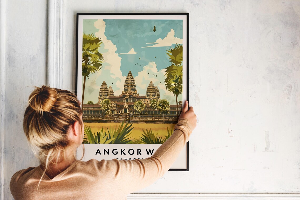 Angkor Wat Cambodia Temple Vintage Travel Illustration Poster - Image 2