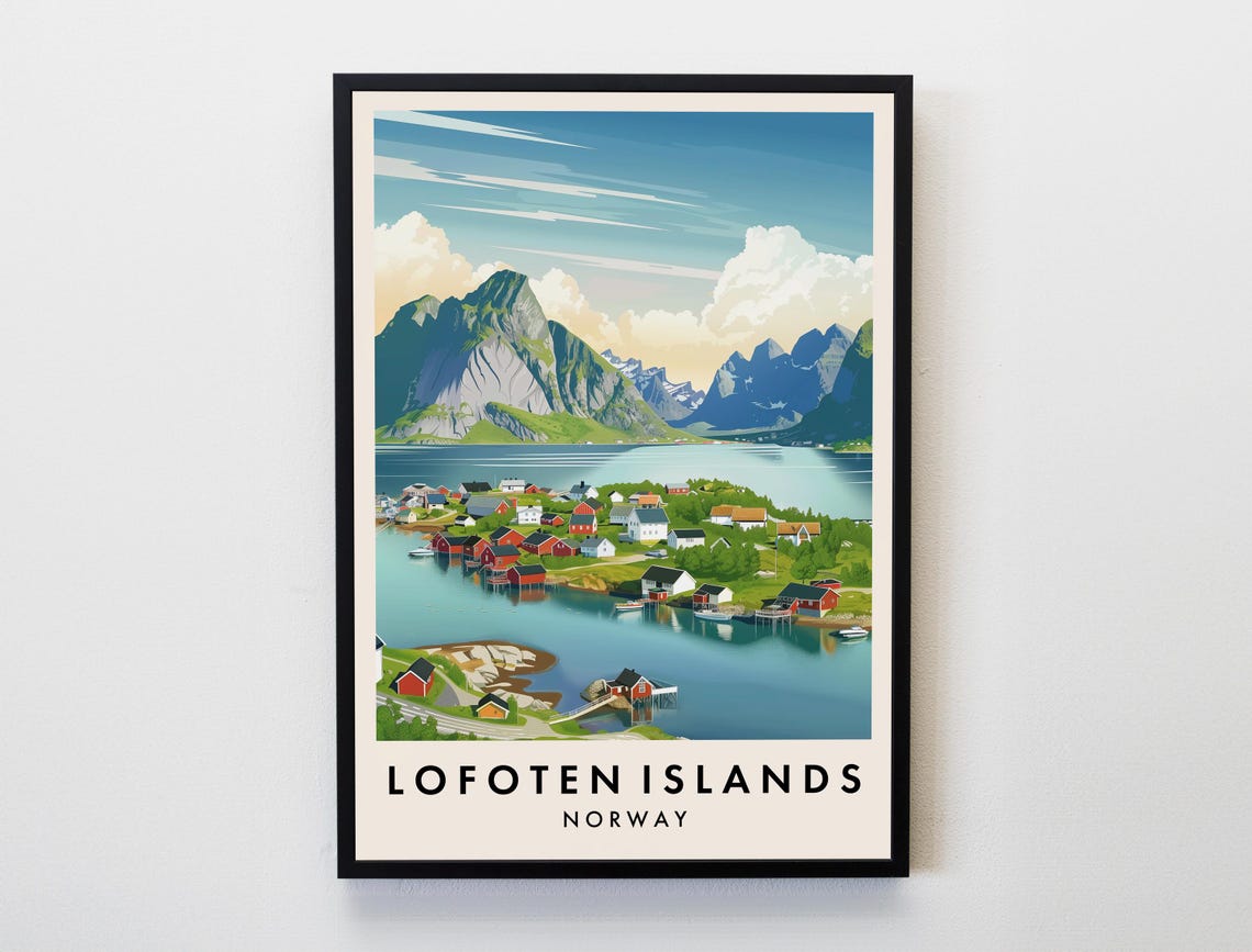 Lofoten Islands Norway Poster Arctic Fishing Village Fjord Peaks Art