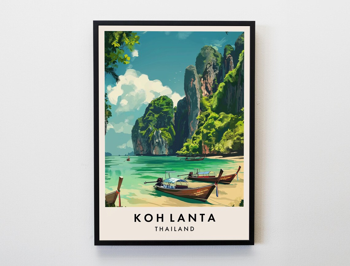 Koh Lanta Thailand Tropical Island Longtail Boats Beach Poster