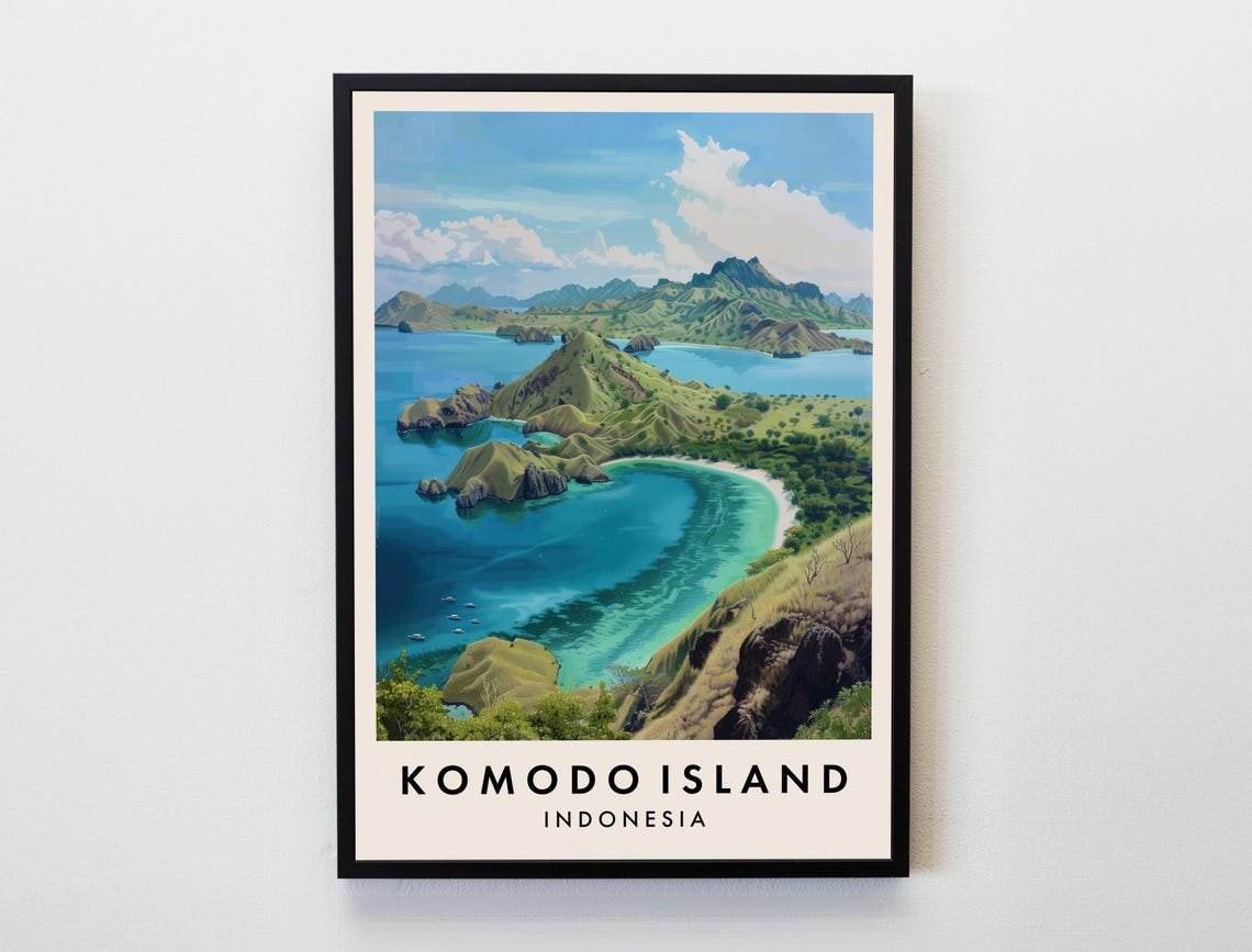 Komodo Island Indonesia Travel Poster Tropical Lagoon Getaway