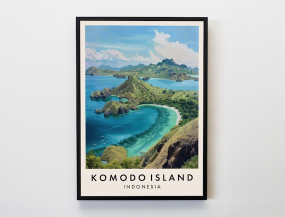 Komodo Island Indonesia Travel Poster Tropical Lagoon Getaway