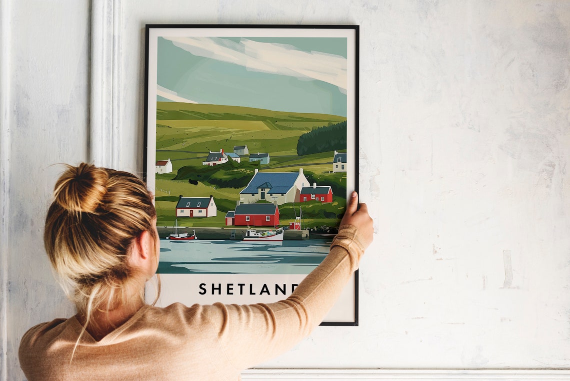 Shetland Scotland Charming Harbor Village Retro Travel Art Poster - Image 2