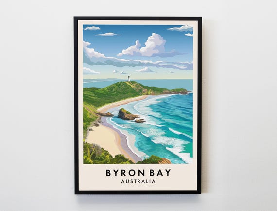 Byron Bay Travel Poster, Australia Lovers Home Decor