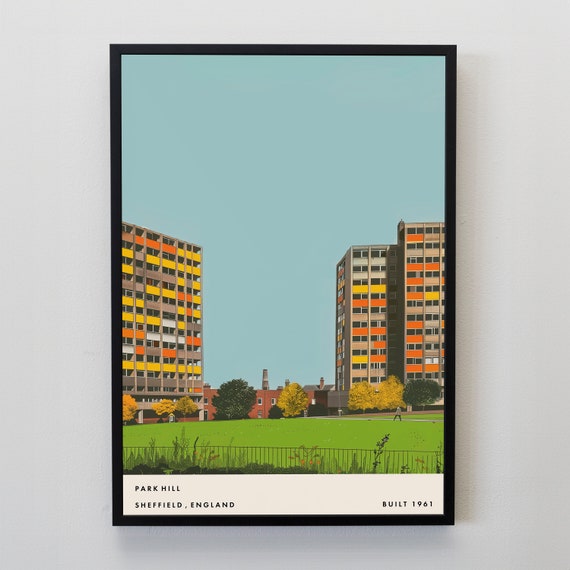 Park Hill Sheffield Architecture Poster Retro Poster Mid Century Modern Poster Minimalist Poster Sheffield Gift Architect Gift