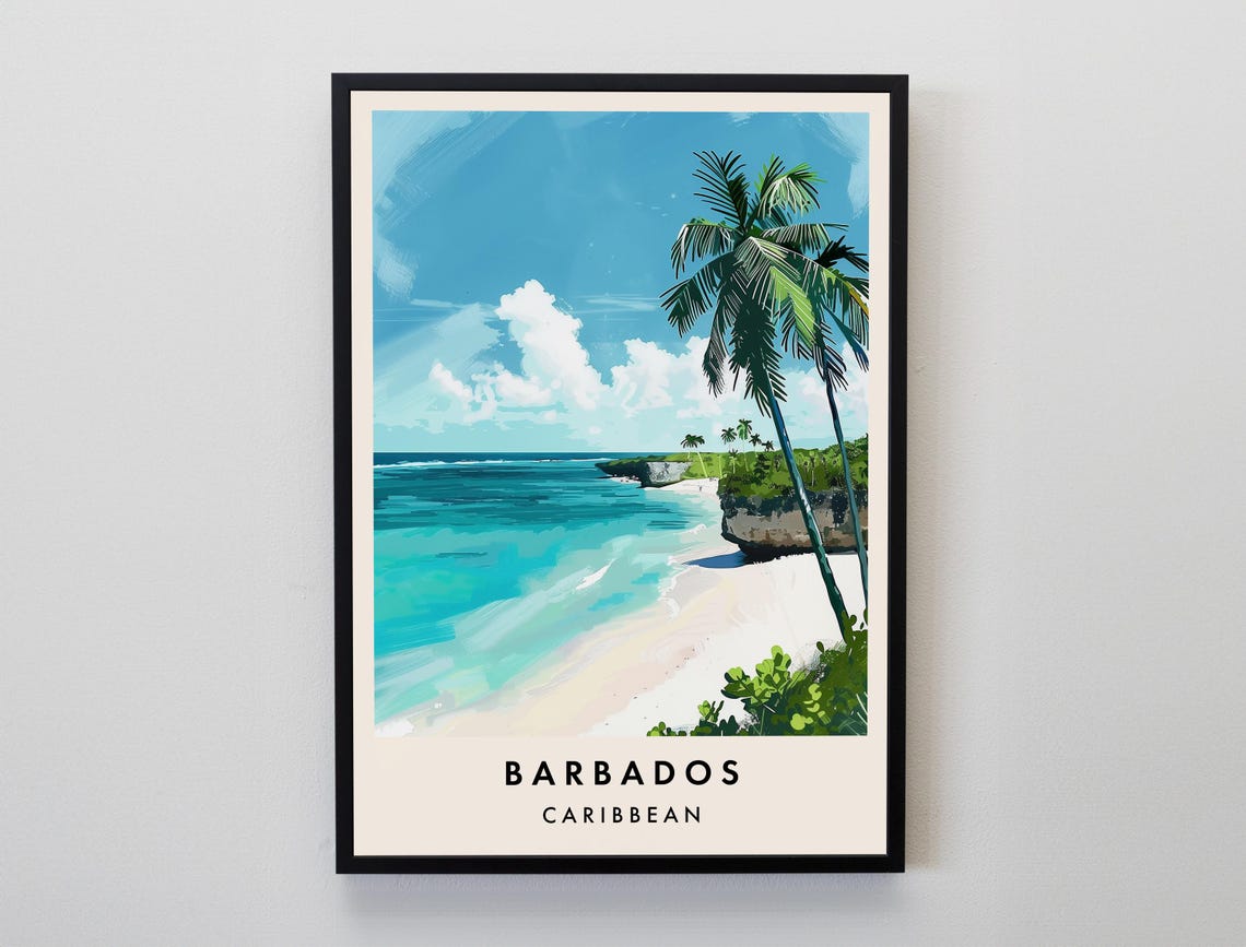 Barbados Caribbean Palm Trees White Sand Turquoise Sea Poster