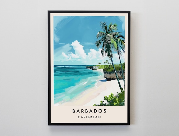 Barbados Caribbean Palm Trees White Sand Turquoise Sea Poster