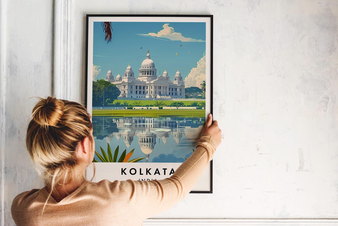 Kolkata India Victoria Memorial Lake Reflection Travel Poster - Image 2