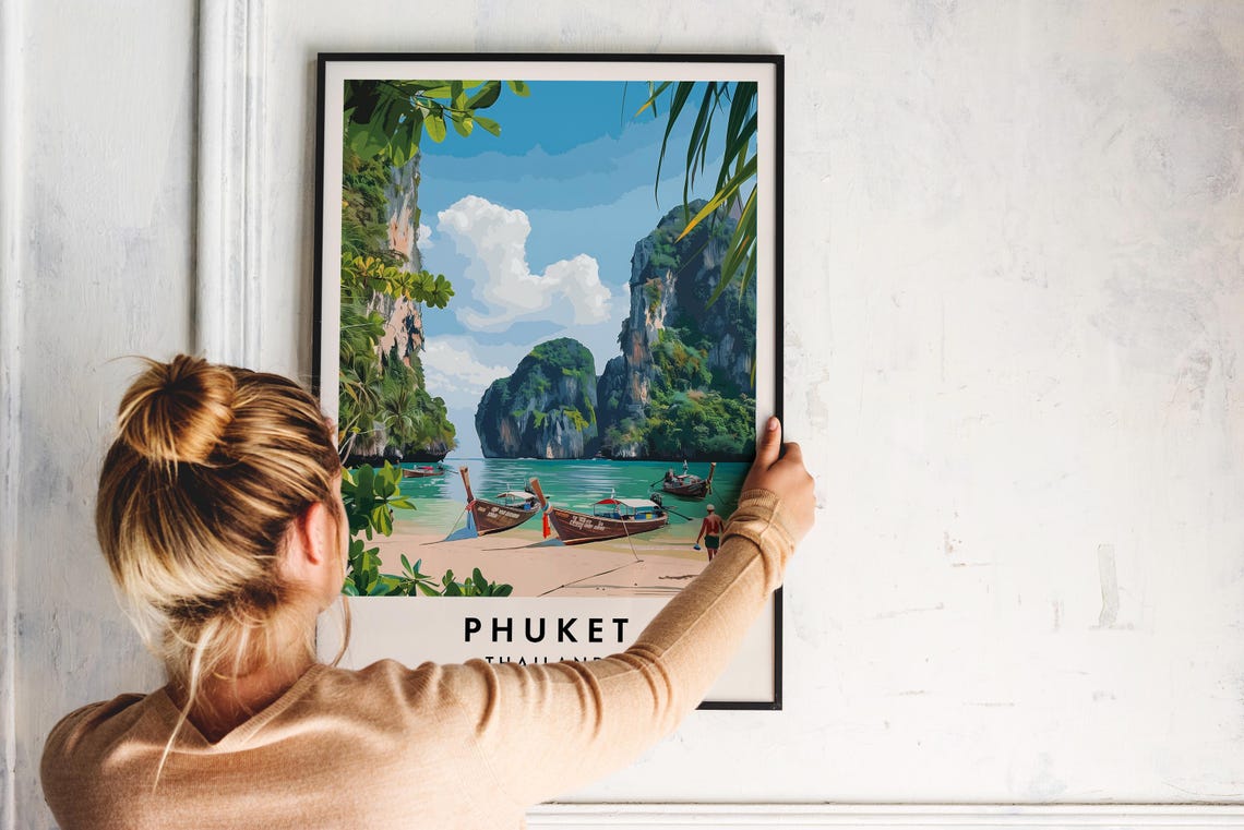 Phuket Thailand Limestone Cliffs Longtail Boats Travel Poster - Image 2