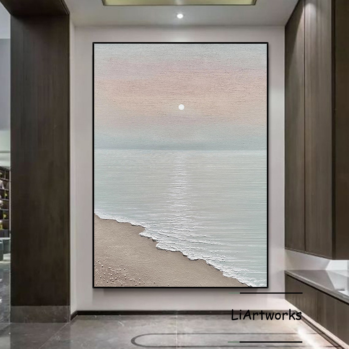 Pastel Sunrise Over Calm Beach 3D Textured Coastal Art Poster - Image 4