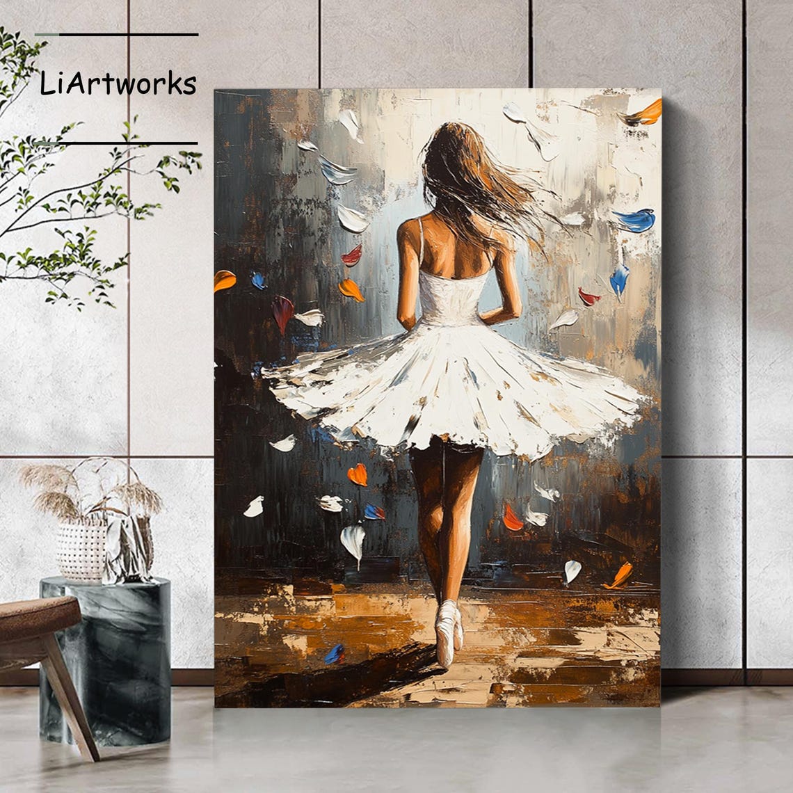 Ballerina In White Tutu Back View Pointe Painting Art Wall Poster - Image 3