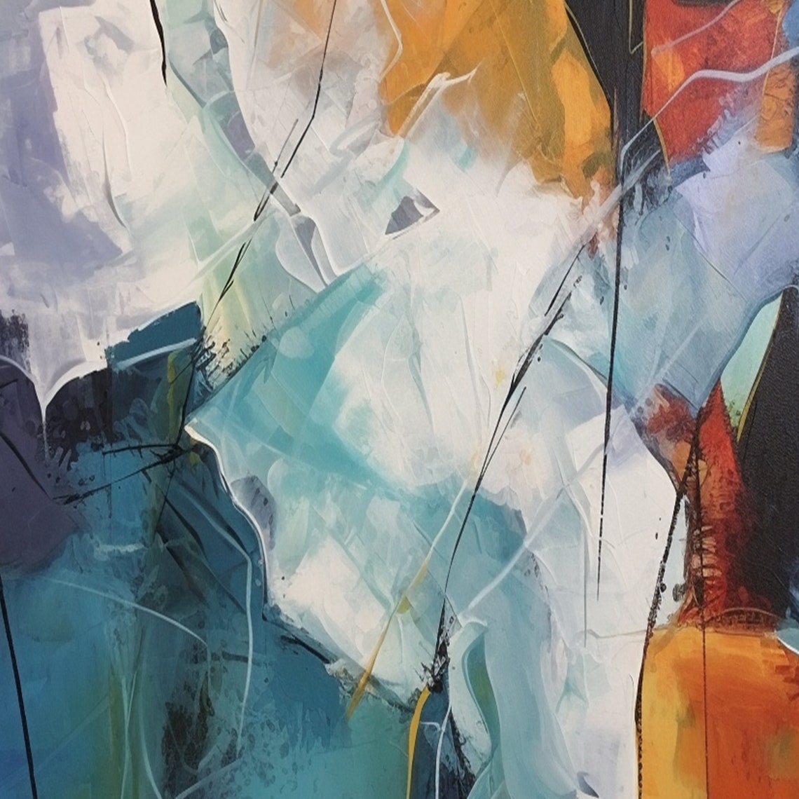 Blue White Orange Flowing Brushstroke Abstract Energy Poster - Image 2