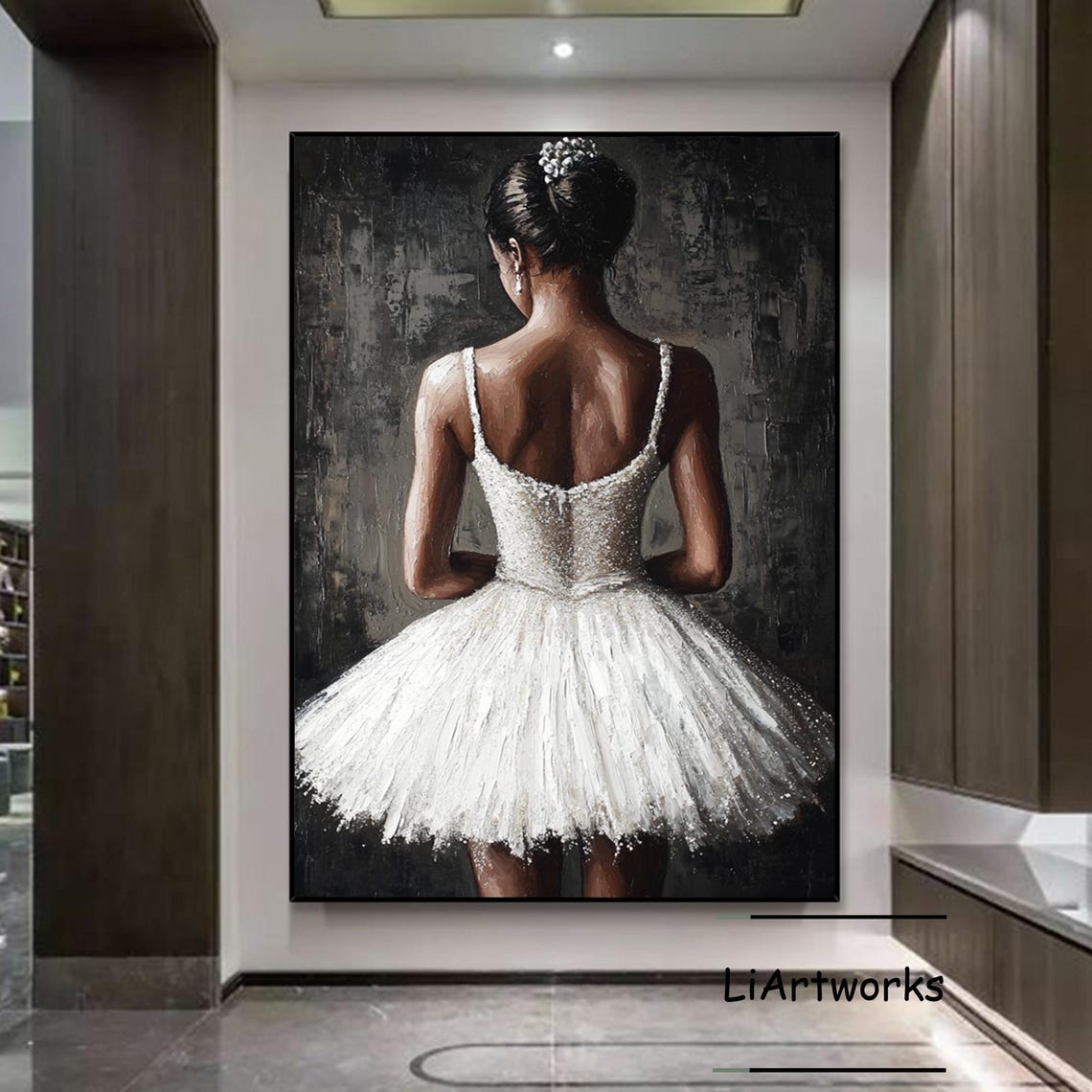 Ballerina Back View White Beaded Tutu Pearl Bun Art Wall Poster - Image 4