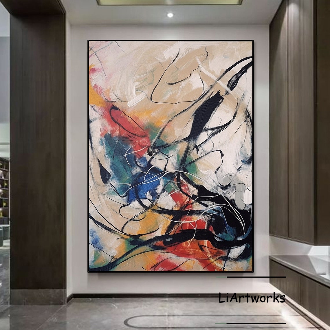 Black Ink Lines With Color Splashes Abstract Expression Poster - Image 4
