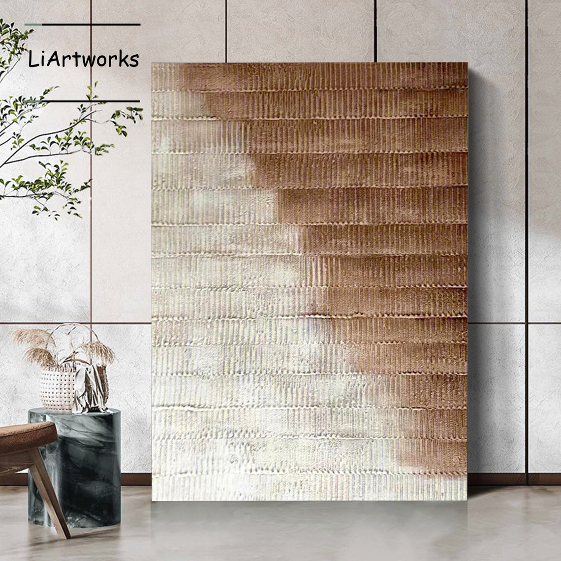 Abstract Textured Beige and Tan Ridged Painting Neutral Modern Poster - Image 2