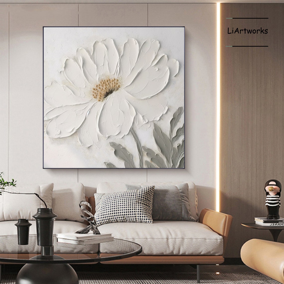 Large White Daisy 3D Textured Botanical Square Floral Poster - Image 2