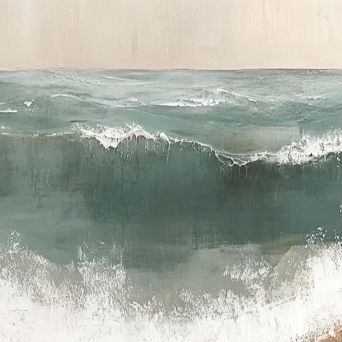 Emerald Ocean Waves On Beige Sand Minimalist Coastal Art Poster - Image 2