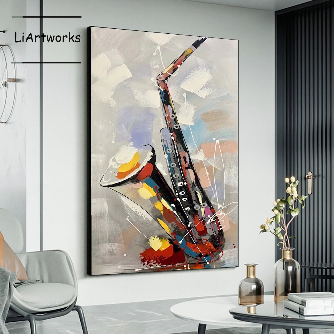 Abstract Colorful Saxophone Jazz Instrument Painting Bold Music Poster - Image 4