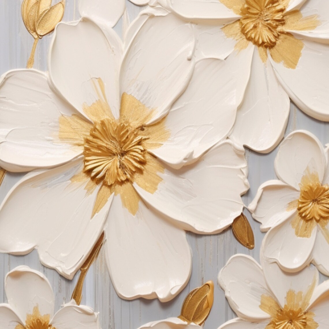 Cluster Of White Flowers With Gold Centers Textured Art Poster - Image 2