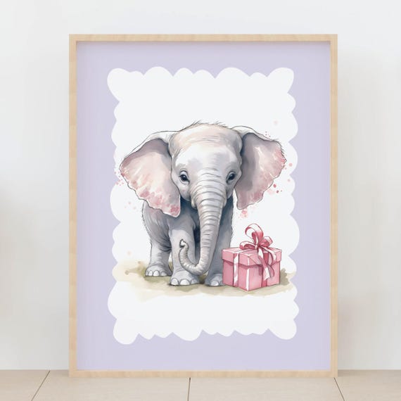 Baby Elephant Nursery Wall Art Safari Animal Theme Playroom Pink Birthday Kids Jungle Room Decor