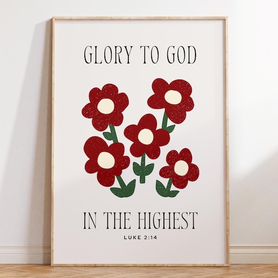 Glory To God In The Highest Luke 2:14 Red Retro Flower Poster