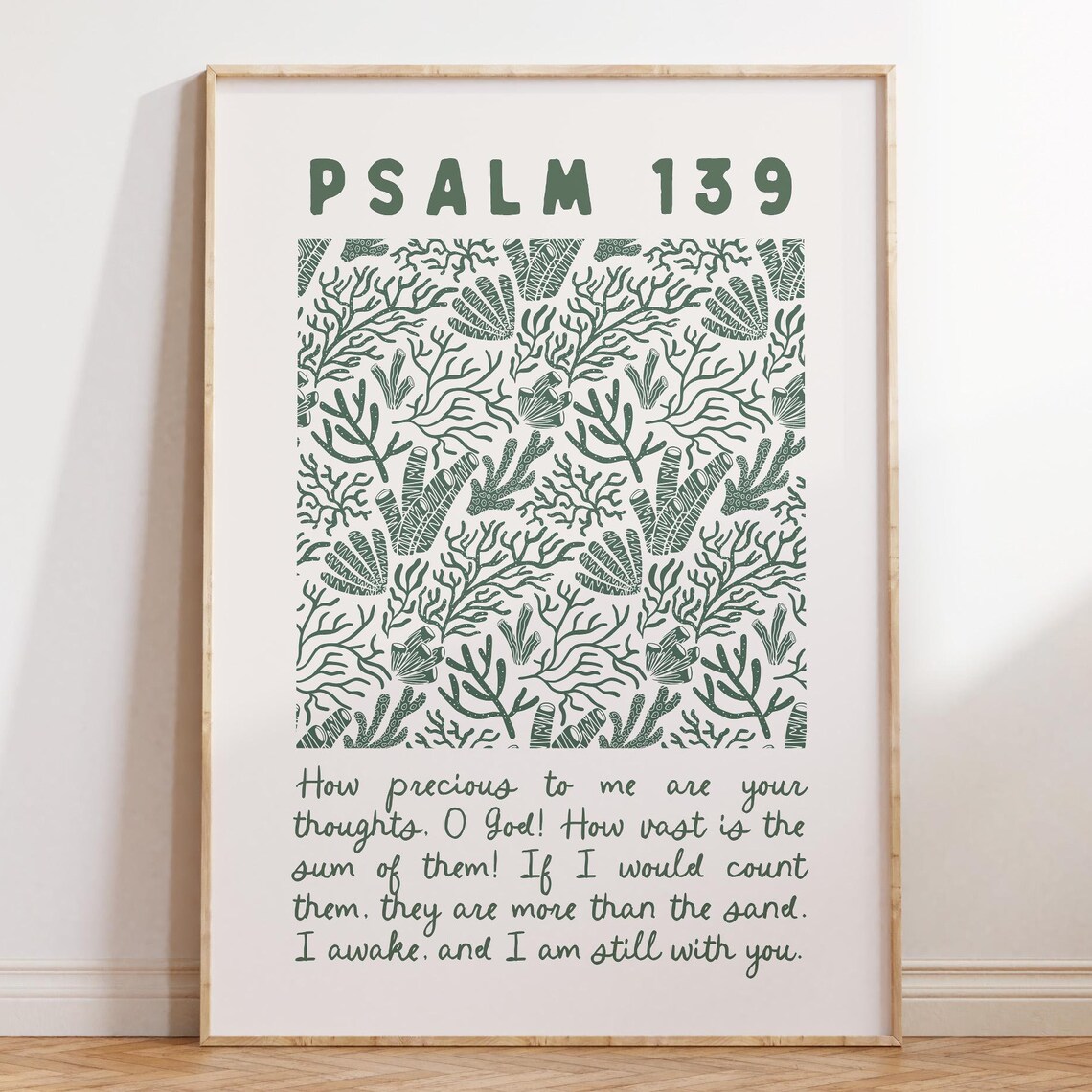 Psalm 139 Coral Reef Pattern Bible Verse Botanical Art Poster