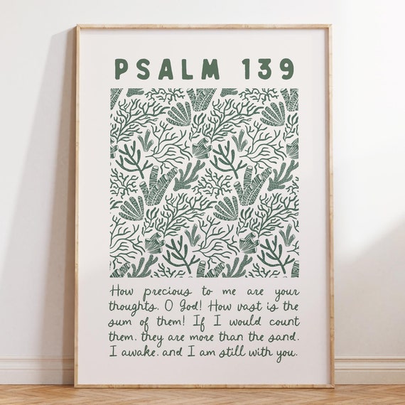 Psalm 139 Coastal Granddaughter Prints Christian Wall Art Bible Verse Decor Product Apartment Housewarming Gift Sage Green
