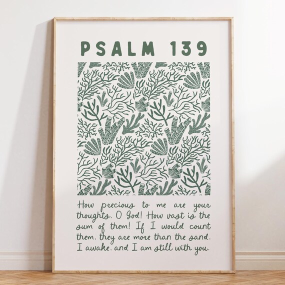 Psalm 139 Coral Reef Pattern Bible Verse Botanical Art Poster