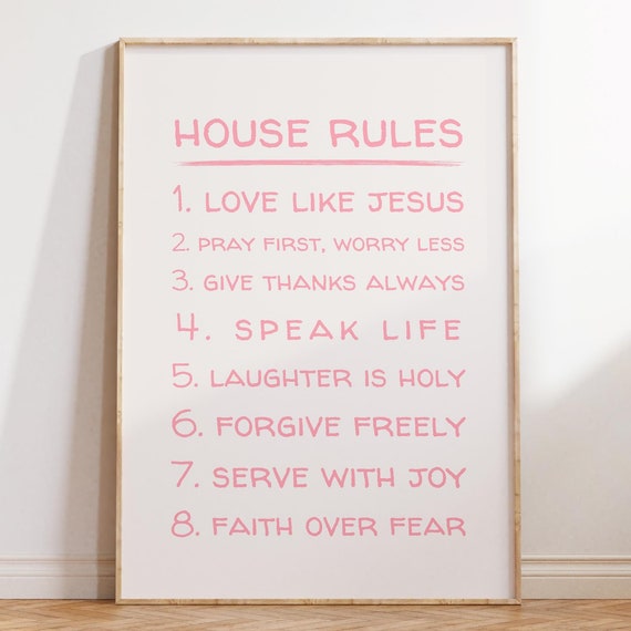 House Rules Poster Christian Wall Art Bible Verse Wall Art Trendy Apartment Decor Christian Girl Dorm Room Decor Housewarming Gift