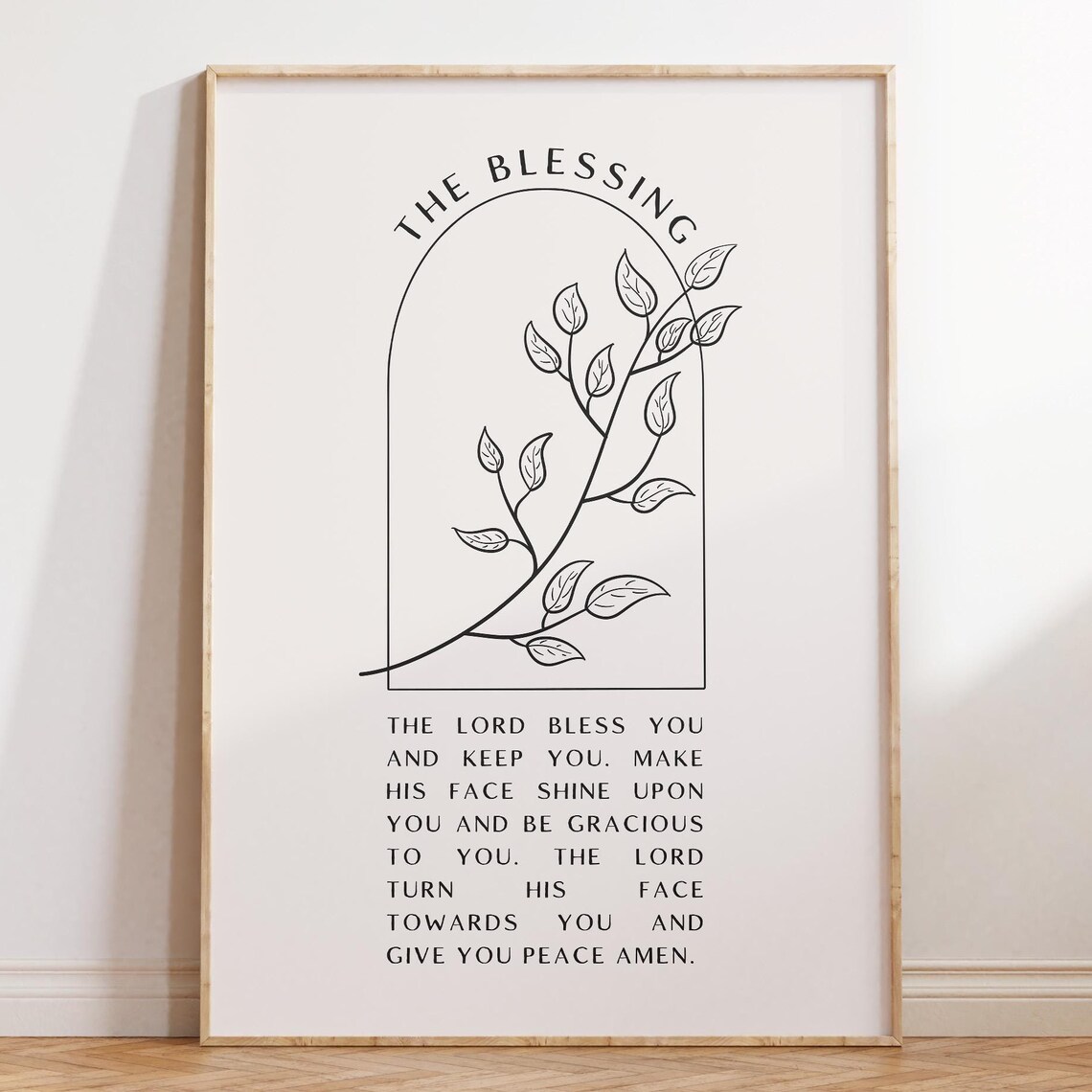 The Blessing Prayer Minimal Black Line Art Leaf Branch Poster