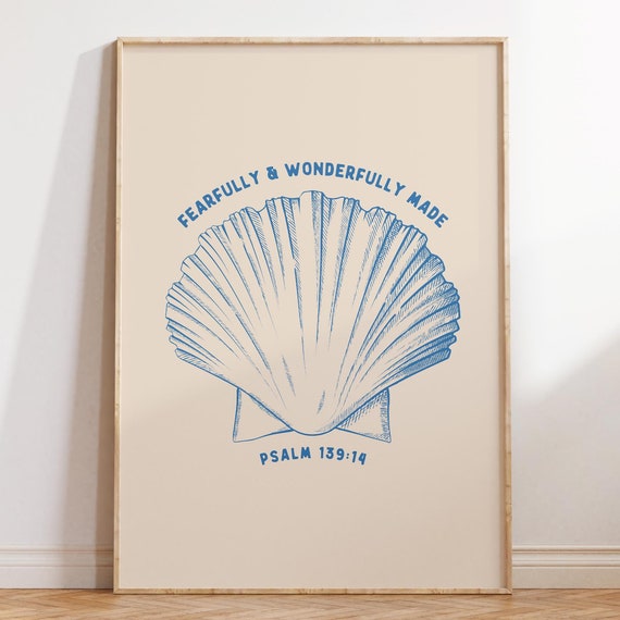 Psalm 139 Seashell Print Christian Wall Art Bible Verse Wall Art Trendy Apartment Decor Coastal Granddaughter Prints Wall Art