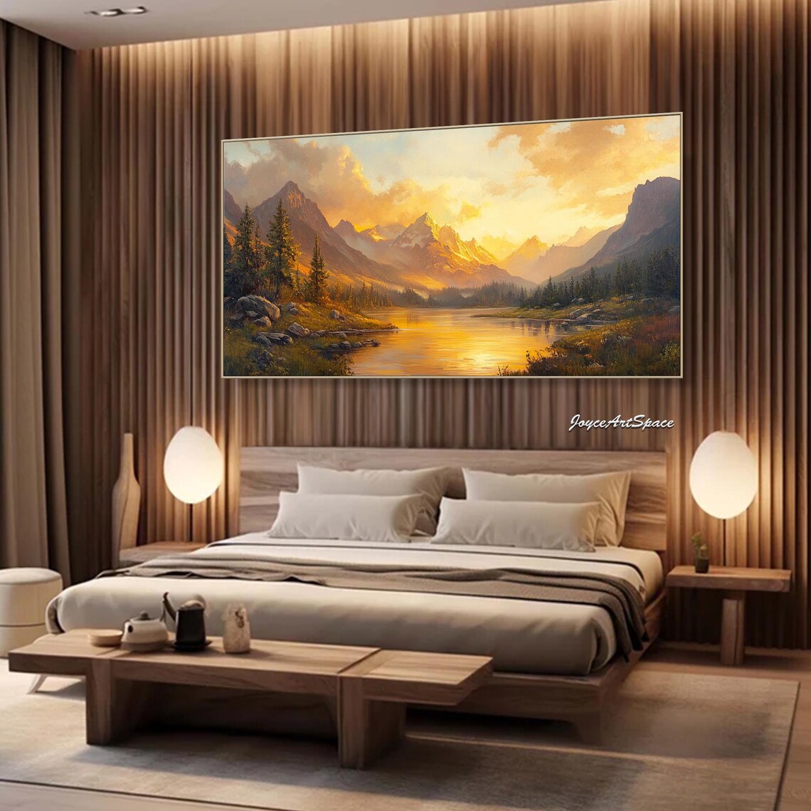 Abstract Sunset Mountain Landscape, Oil Painting Art Print - Image 3