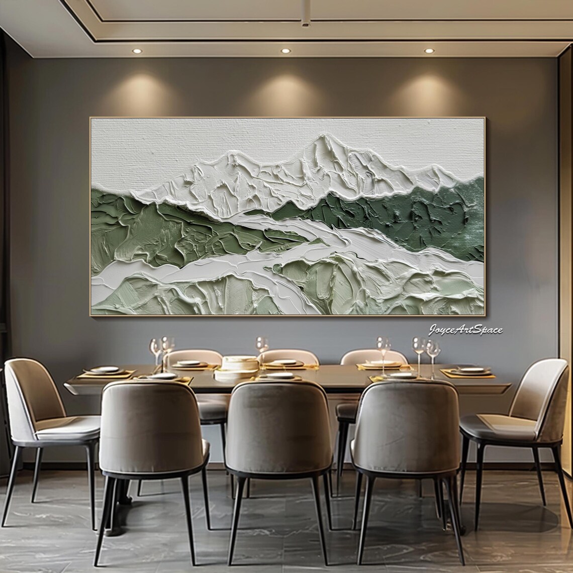 Green Snow Peak Mountains Textured 3D Impasto Landscape Art Poster - Image 5