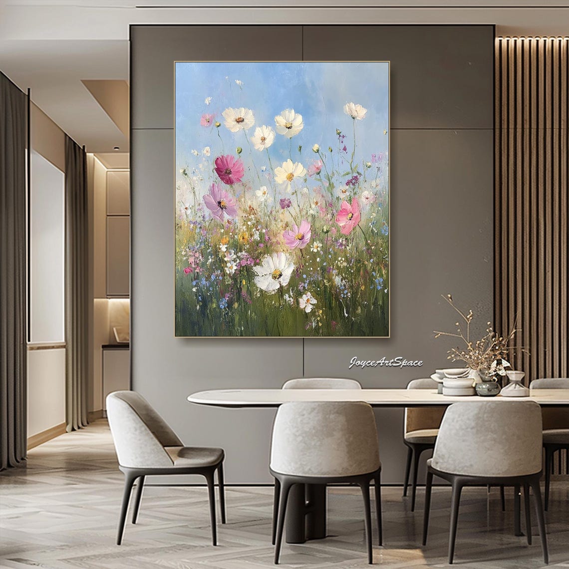 Abstract Flower Oil Painting On Original Botanical Painting Large Blue Wall Art Floral Wall Art Living Room Wall Art Acrylic Painting - Image 3
