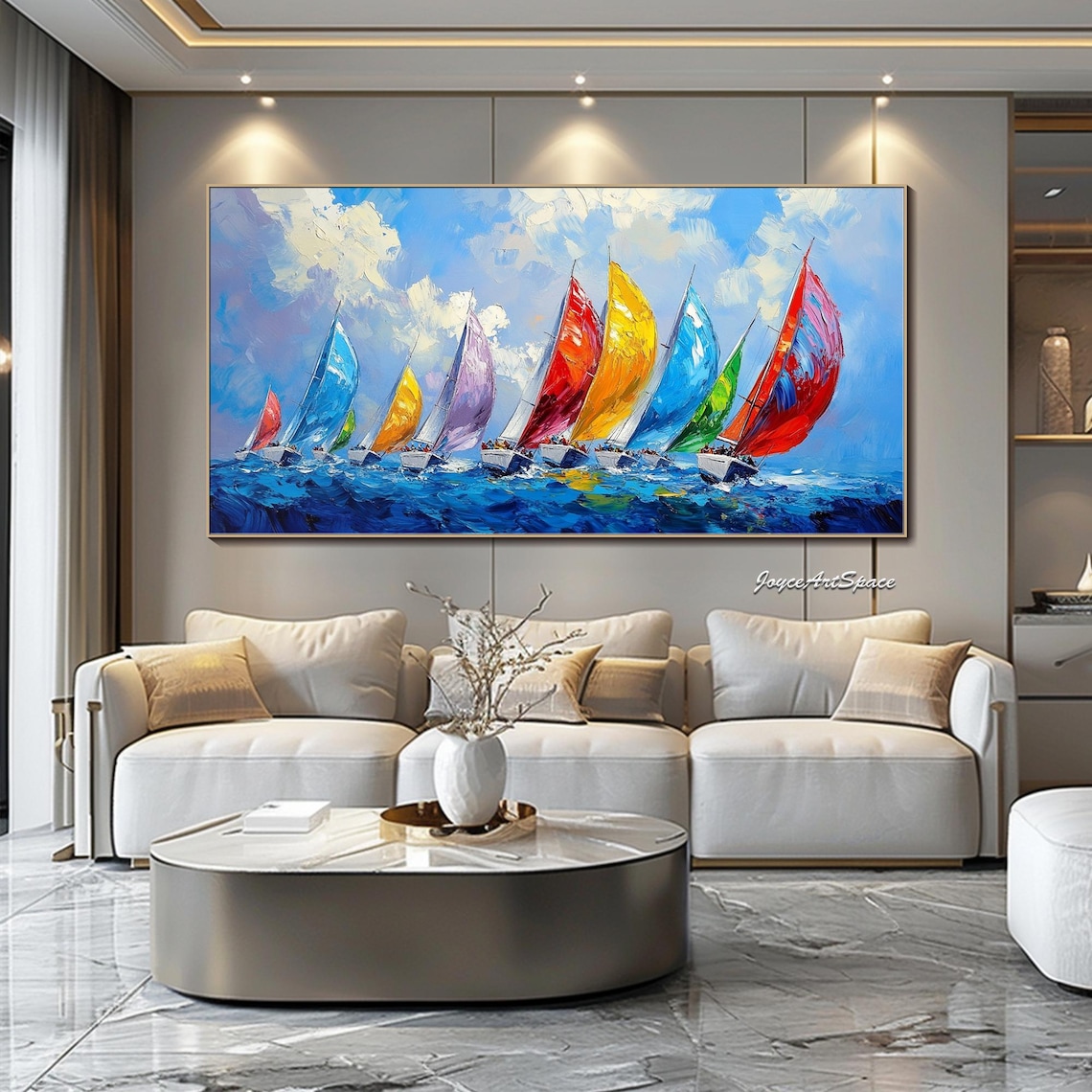 Abstract Sailboat Oil Painting, Minimalist Art Print - Image 2