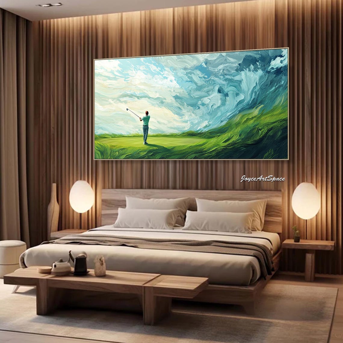 Golfer Swinging Green Course Dramatic Sky 3D Impasto Sports Poster - Image 2